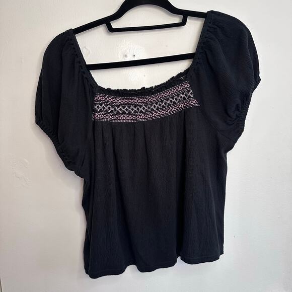 madewell black textured knit embroidered puff sleeve square neck top size medium - Picture 6 of 6